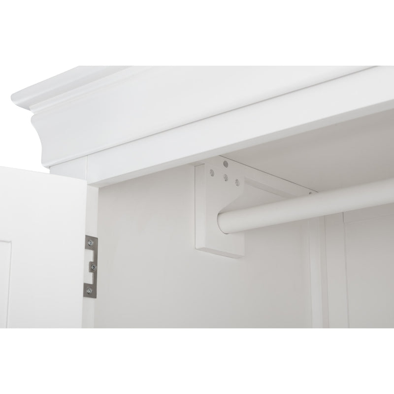 White wardrobe with a hanging rod and light switch on a white background