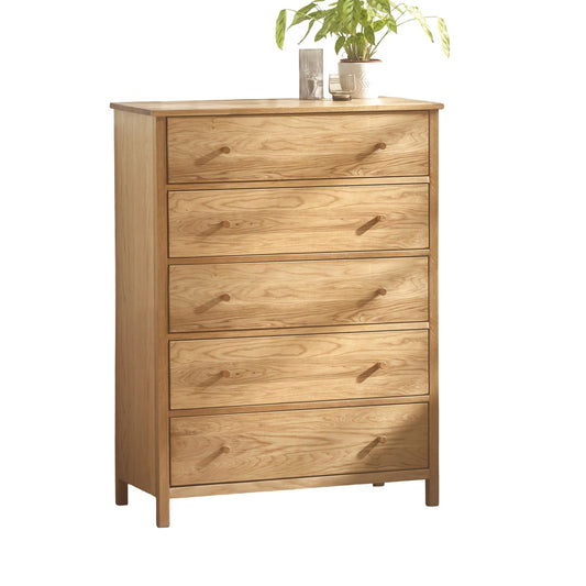 Wooden dresser with four drawers on a white background