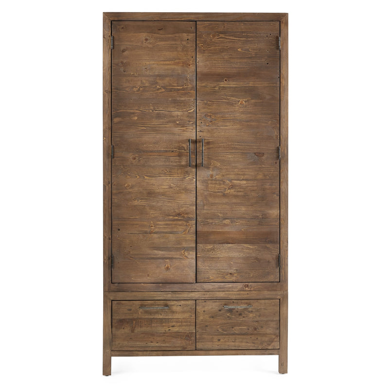 Wooden wardrobe with two doors and two drawers on a white background