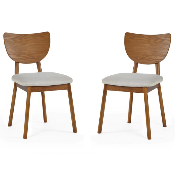 Two wooden chairs with white cushioned seats on a white background