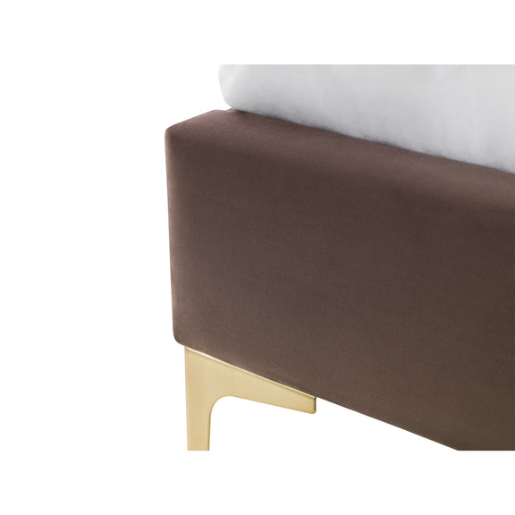 Brown bed frame with gold leg on a white background