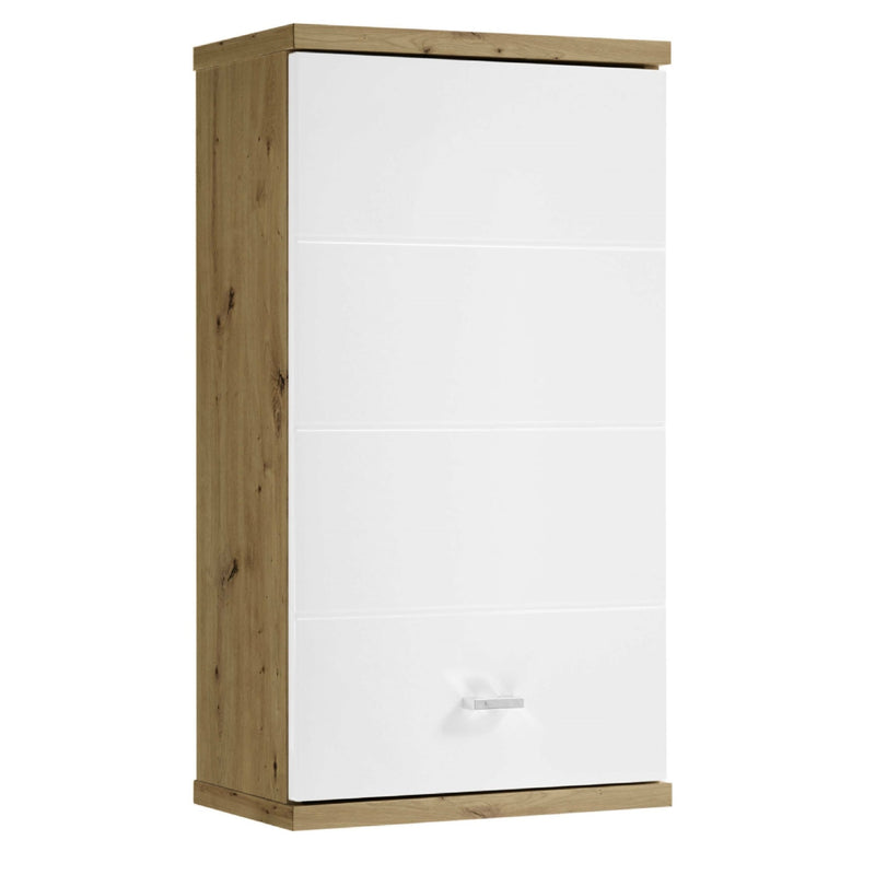 Wooden cabinet with white door on a white background
