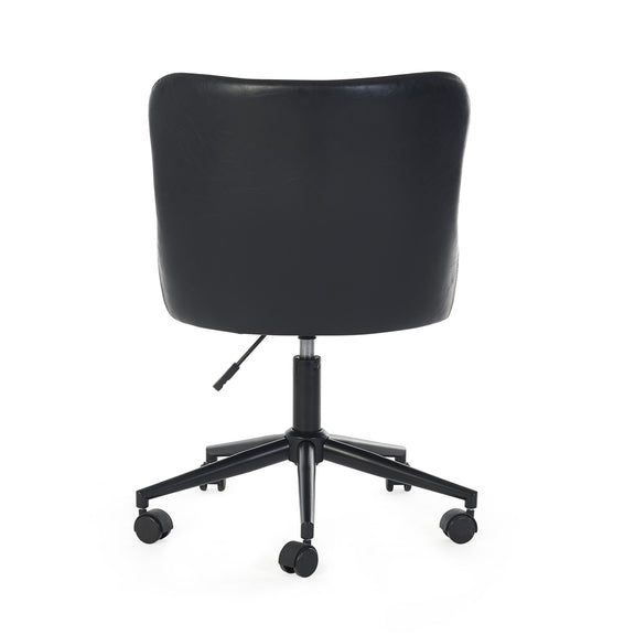 Black office chair with wheels on a white background