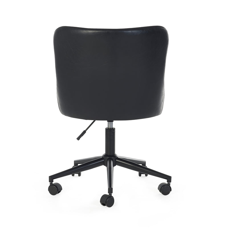 Black office chair with wheels on a white background