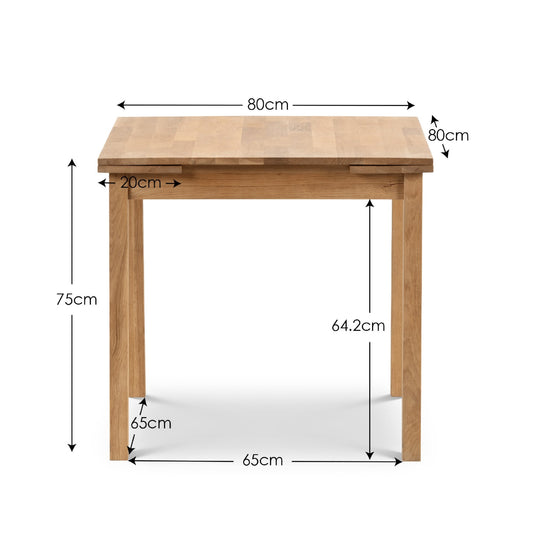 Wooden table with dimensions marked on a white background