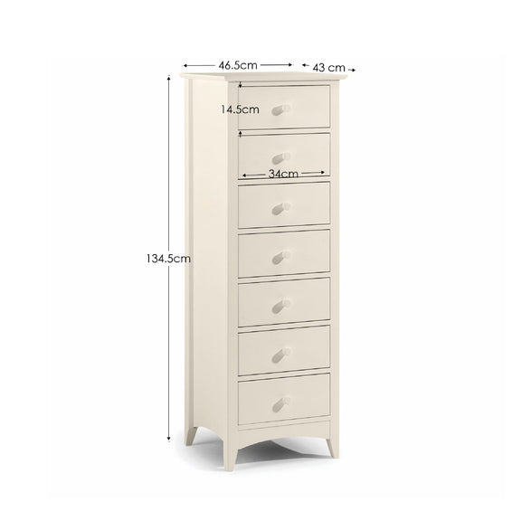 White dresser with dimensions labeled on a white background