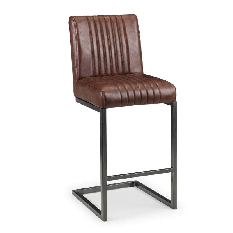 Brown bar stool with a metal frame on a white background