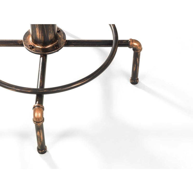 Decorative metal stand with copper accents on a white background