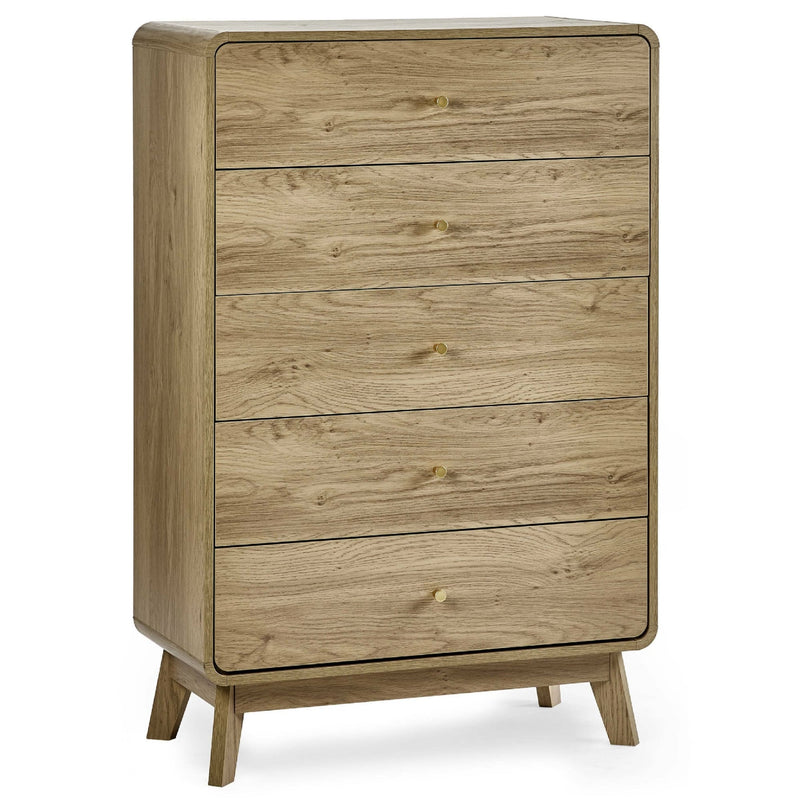 Wooden dresser with four drawers on a white background