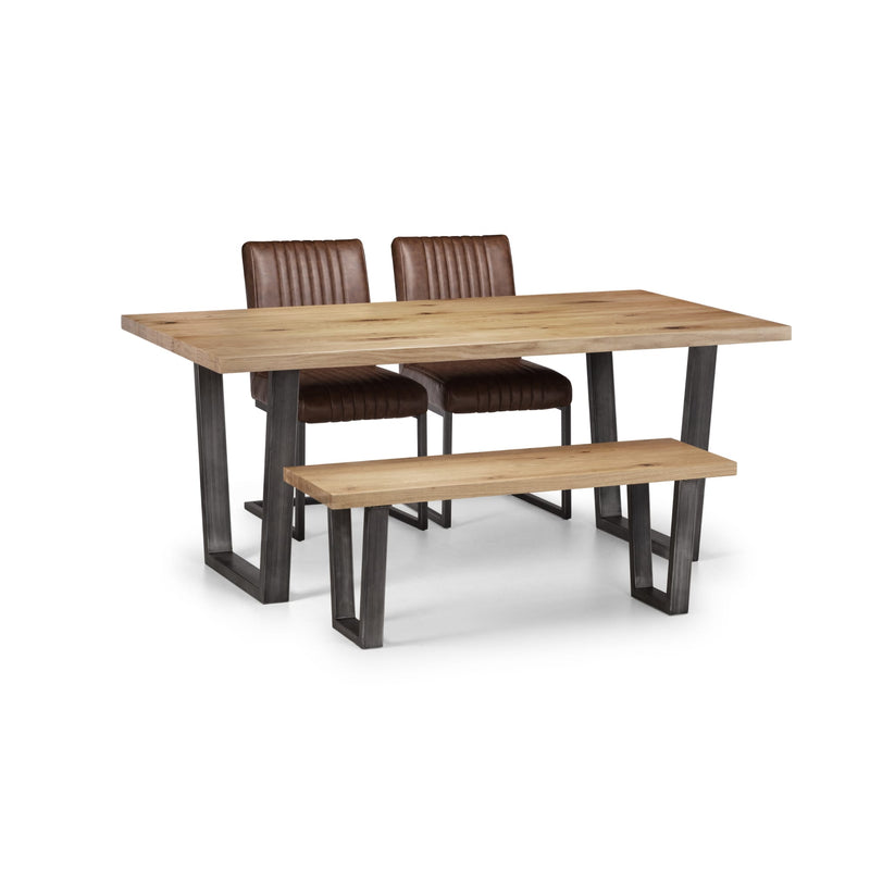Dining set with wooden table, chairs, and bench on a white background