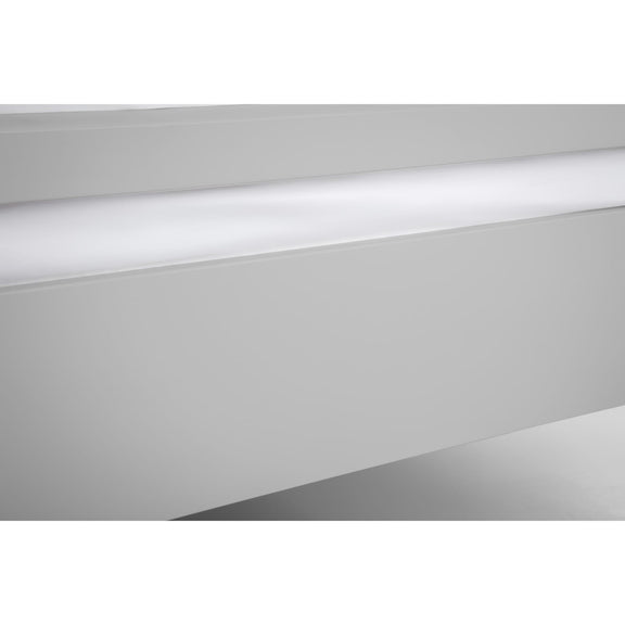 Close-up of a white LED light strip on a gray background