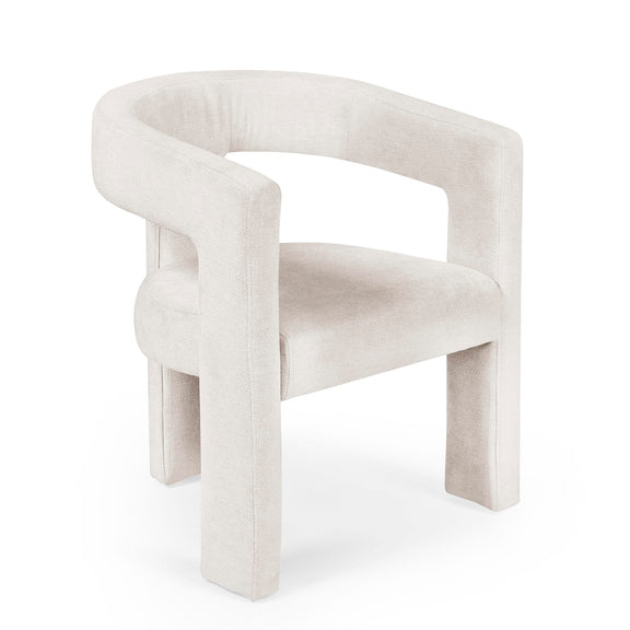 White chair with curved armrests on a white background