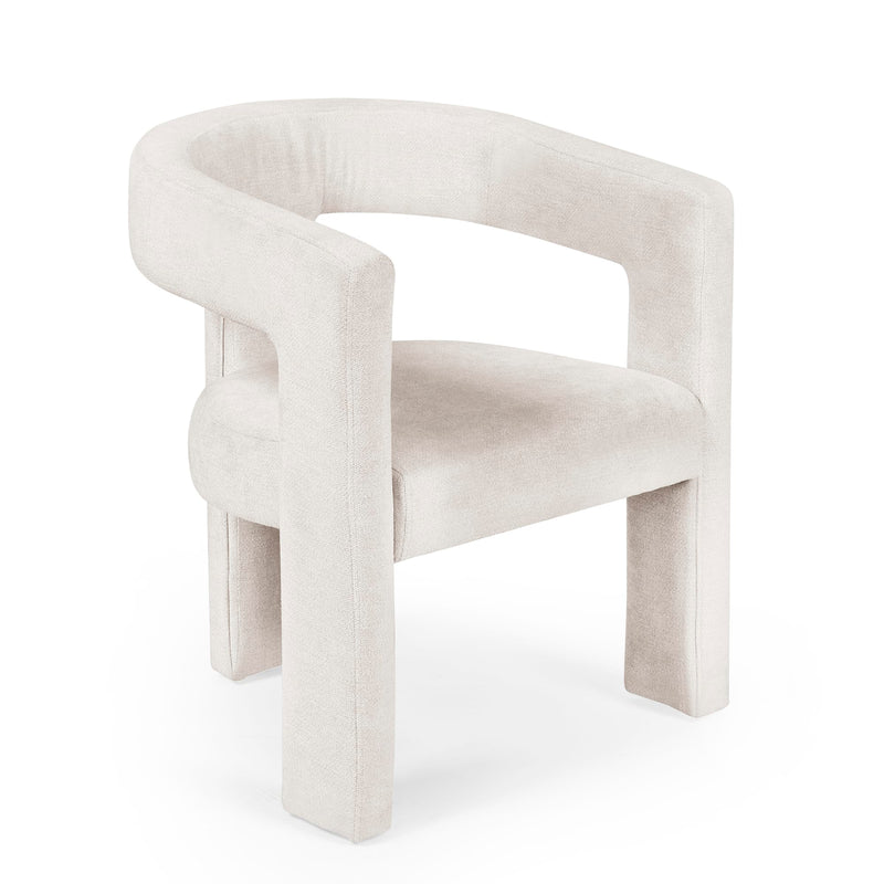White chair with curved armrests on a white background