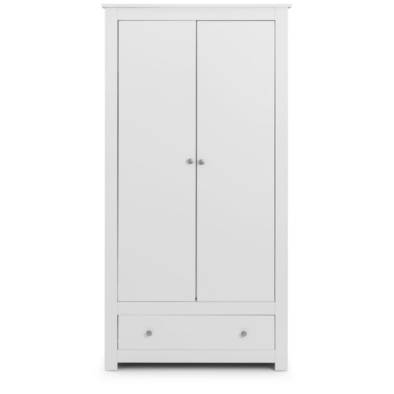 White wardrobe with two doors and a drawer on a white background