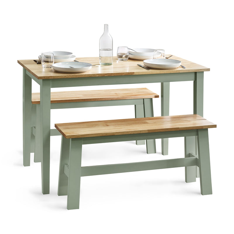 Dining table with two benches on a white background