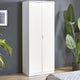 White tall cabinet against a gray wall with plants around