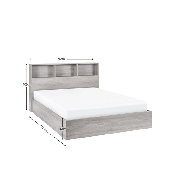 Bed frame with dimensions on a white background