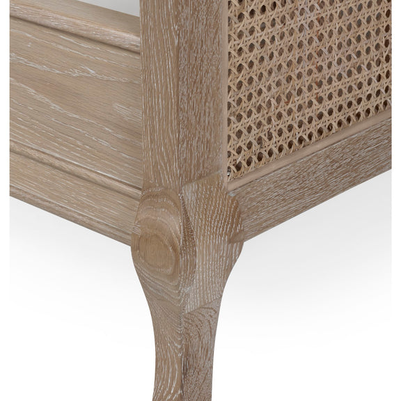 Wooden chair with woven backrest on a white background