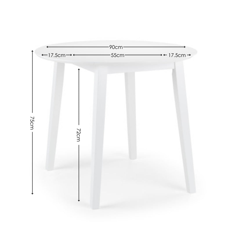 White stool with dimensions labeled on a white background