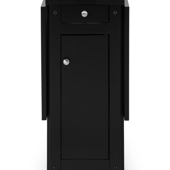 Black dining table with a cabinet on a white background