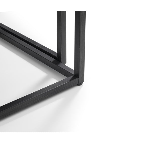 Black metal frame corner on a white background
