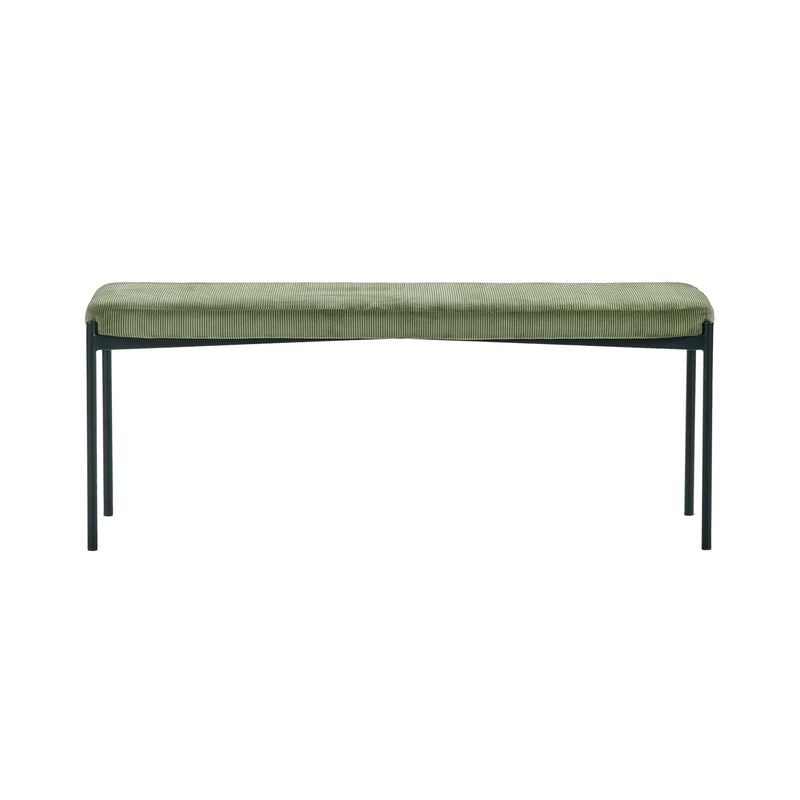 Green bench with black legs on a white background