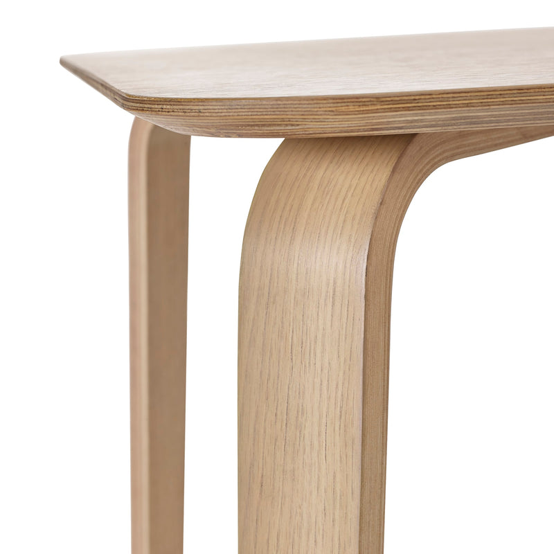 Wooden table with curved legs on a white background