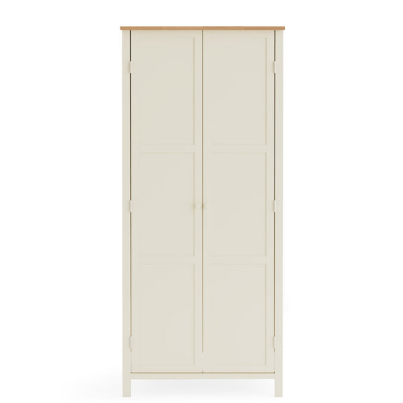 White wardrobe with wooden top on a white background