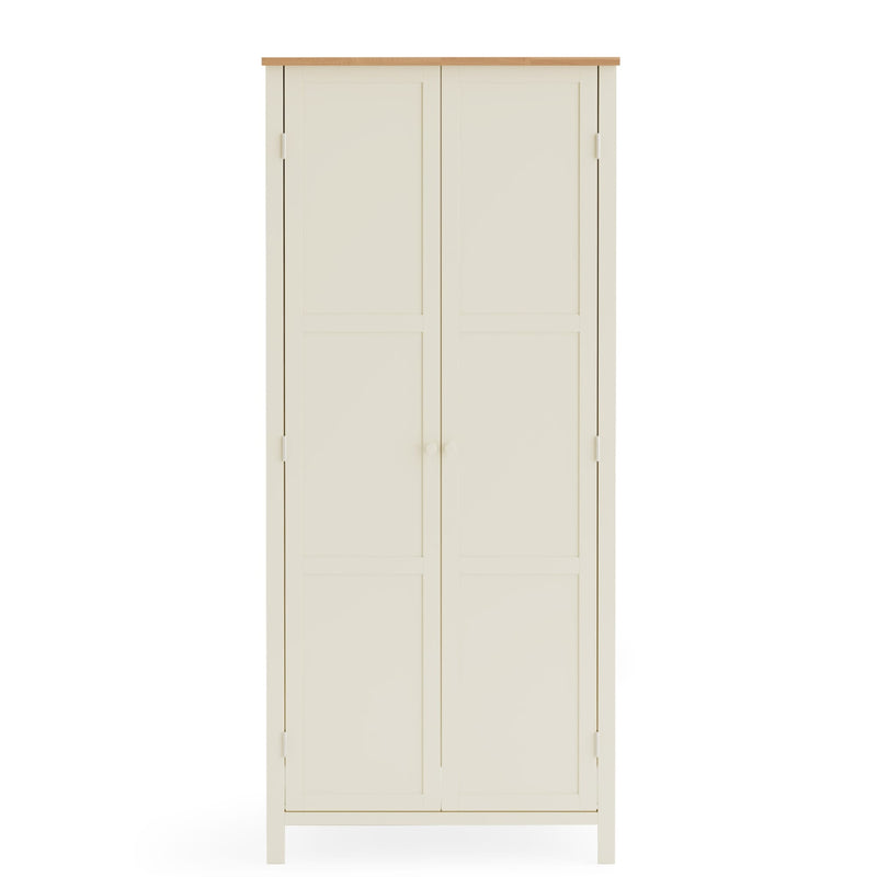 White wardrobe with wooden top on a white background