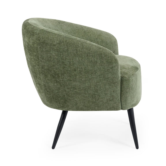 Green armchair with black legs on a white background