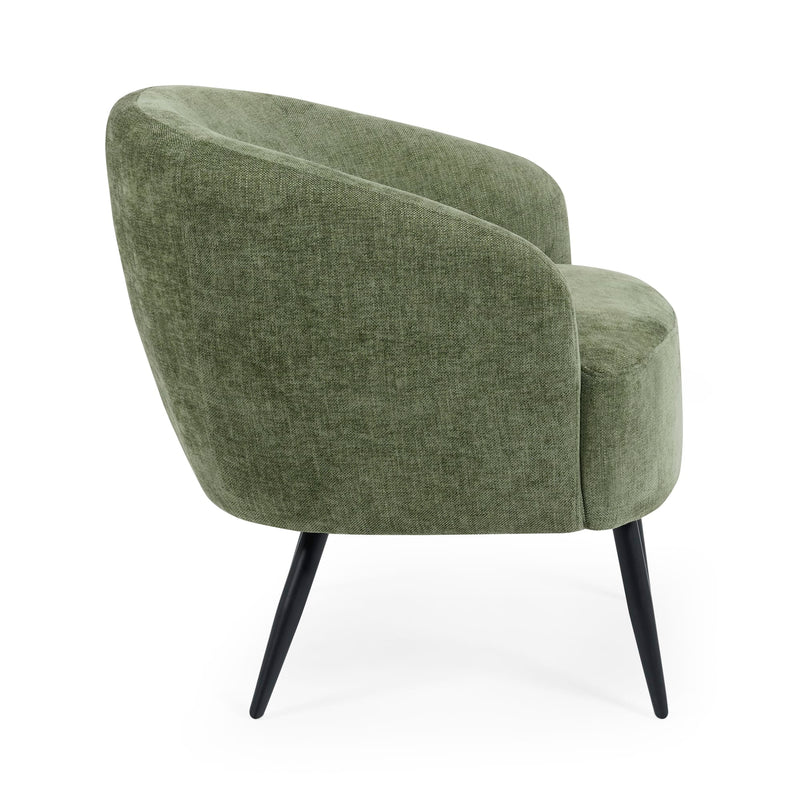 Green armchair with black legs on a white background