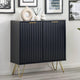 Black ribbed cabinet with gold legs in a room setting