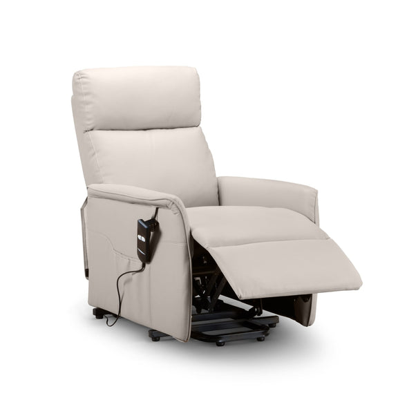 Beige recliner chair with power functions on a white background