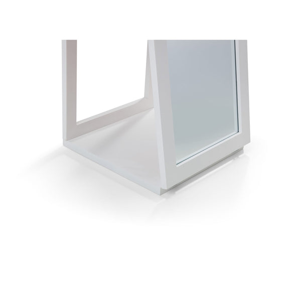 White rectangular object with a reflective surface on a white background