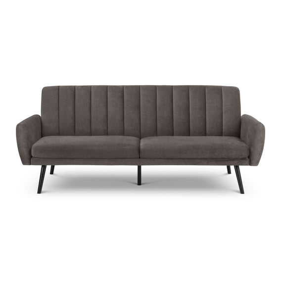 Gray sofa with a striped backrest on a white background