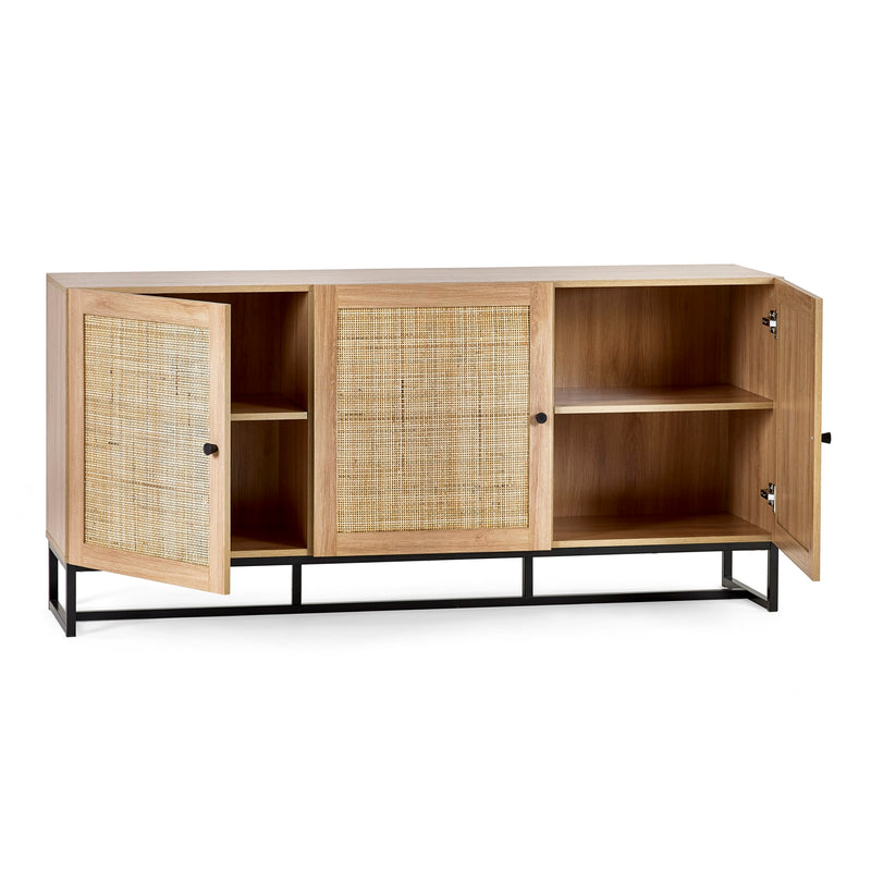 Wooden cabinet with rattan doors on a white background