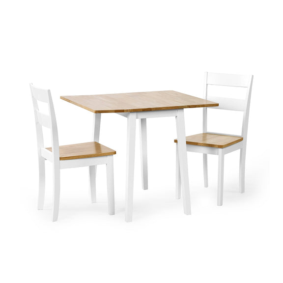 Dining set with a table and two chairs on a white background