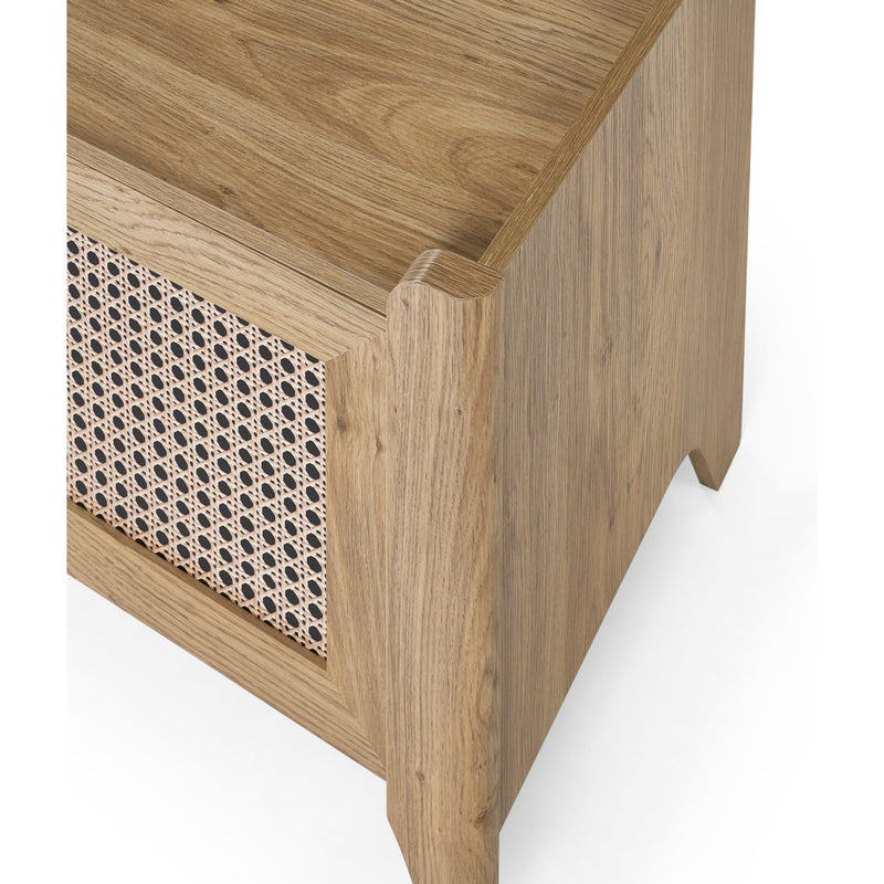 Wooden cabinet with wicker basket on a white background