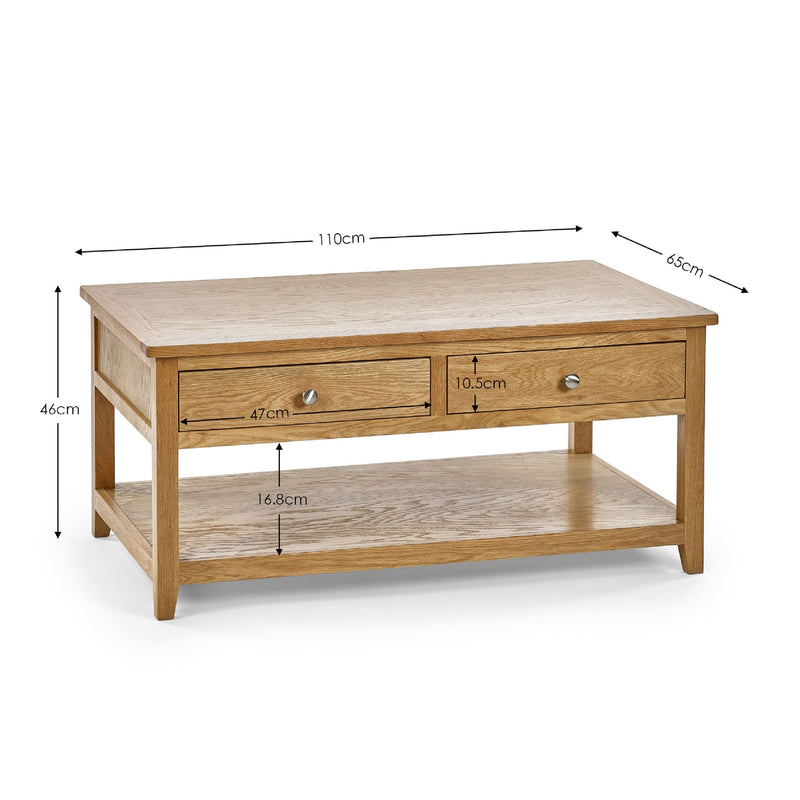 Mallory 110cm Oak Coffee Table - Living Room Table