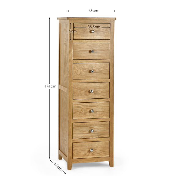 Wooden tall cabinet with dimensions on a white background