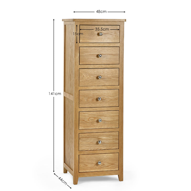 Wooden tall cabinet with dimensions on a white background