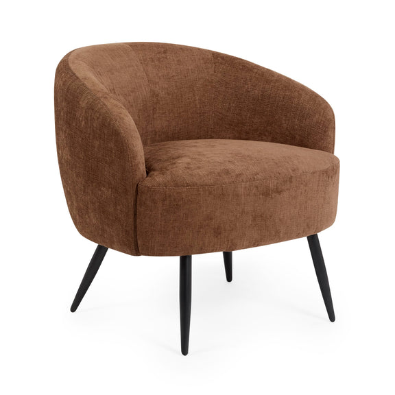 Brown armchair with black legs on a white background