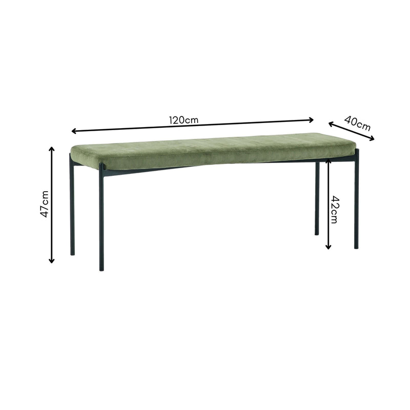 Green table with dimensions labeled on a white background