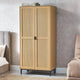 Beige wardrobe in a bedroom setting with a bed and sofa.