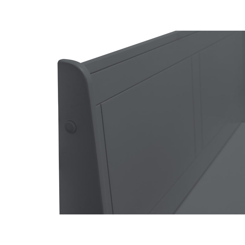 Dark gray metal cabinet corner on a white background