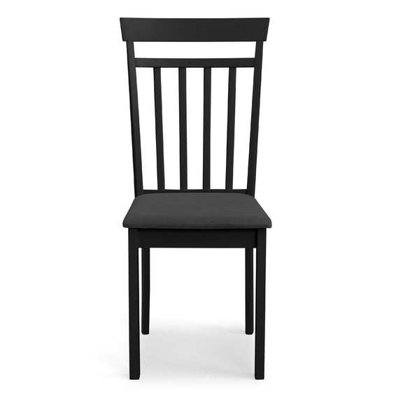 Black wooden chair with a cushioned seat on a white background