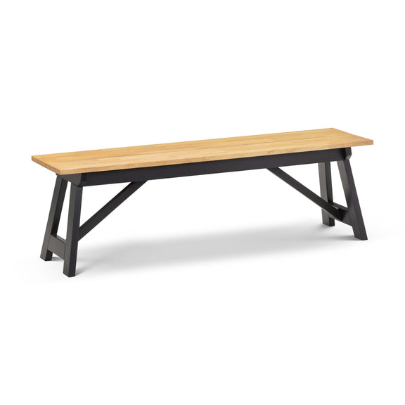 Wooden bench with black legs on a white background
