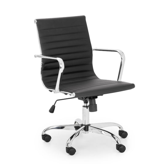 Black office chair with chrome accents on a white background