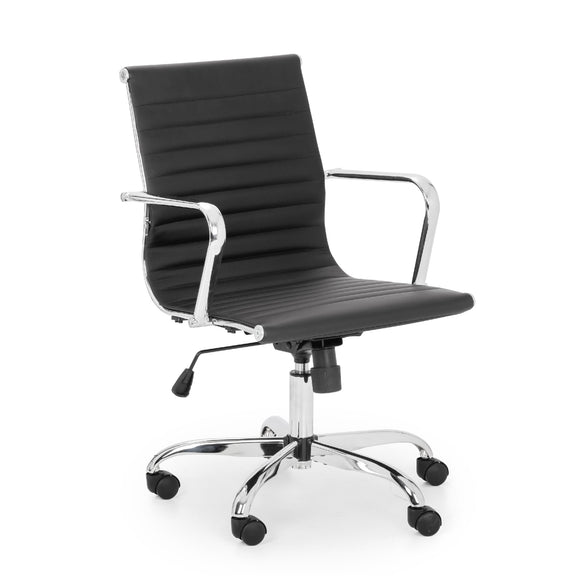 Black office chair with chrome accents on a white background