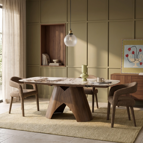 Kova 6-8 Seat Extendable Oval Dining Table Light Coffee Marble Effect Ceramic